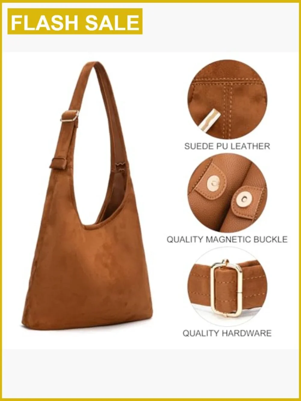Ultra Soft Slouchy Hobo Bag with Magnetic Closure and Adjustable Strap